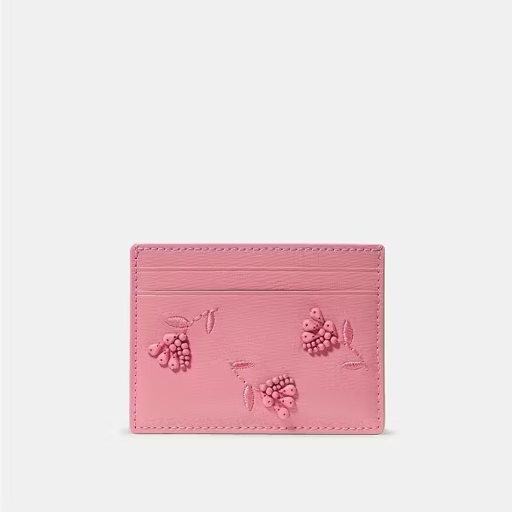 ♠️Kate Spade Floral Applique Small Slim Card Holder, Grapefruit Soda Pink NWT